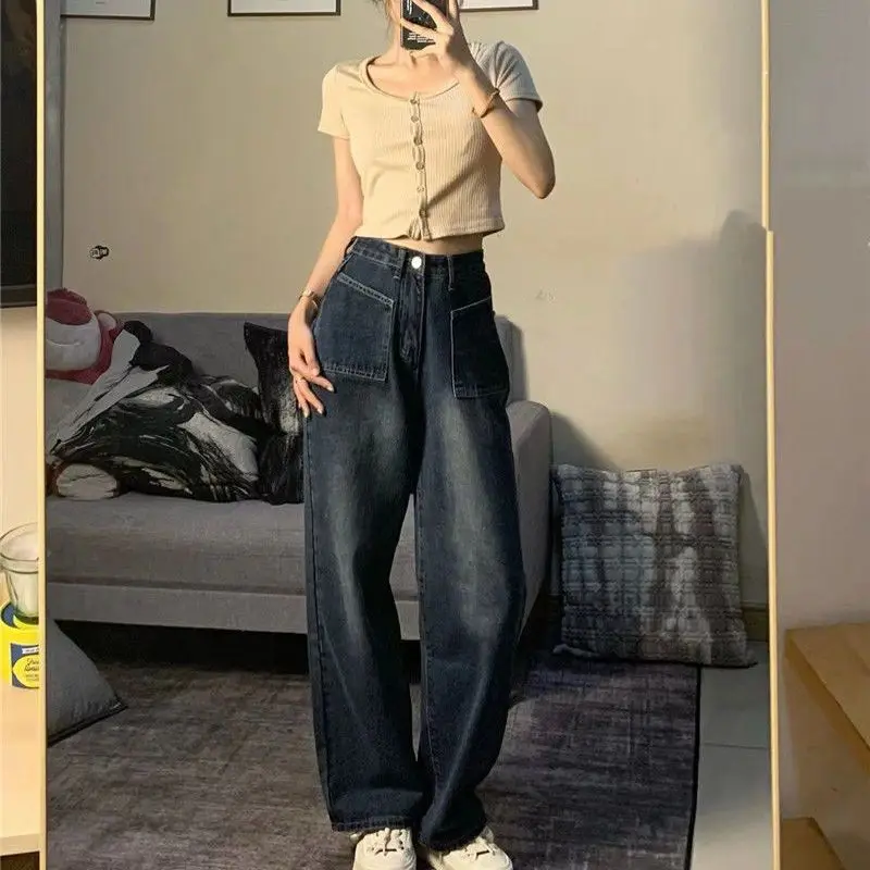 Deeptown Y2k Vintage Oversized Woman's Jeans Harajuku Wide Leg Denim Pants Grunge Baggy Trousers Aesthetic Gyaru Streetwear