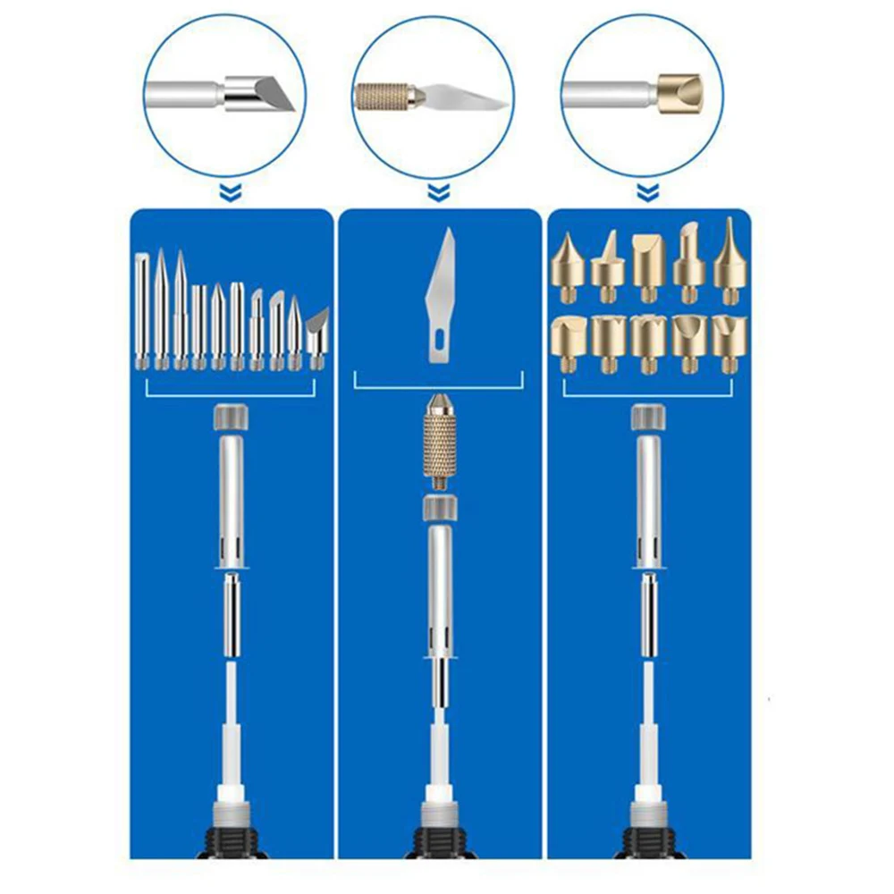 Craft Welding Tips Internal Heat Pyrography Marking Soldering Iron Head Set Stencil Wood Burning Pen Tips Tool Kit