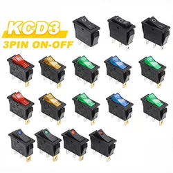 5/20PCS KCD3 Rocker Switch with LED ON OFF 16A 250V 220V 3 Pin 20A Small Light Cover Cap for Electric 2Position Switch