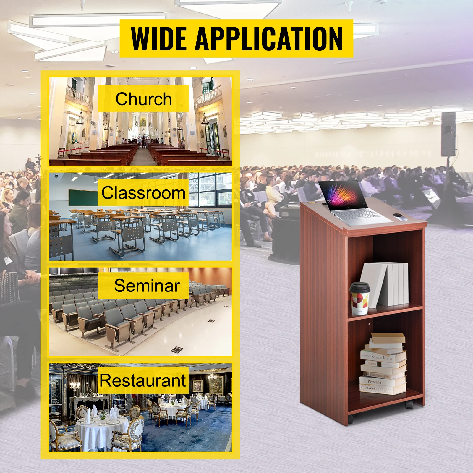 VEVOR Gỗ Bục 2X4 FT Lecterns Và Podiums W/4 Lăn Bánh Xe Nghiêng Mặt Vách Ngăn & Đĩa kệ Lắp Ráp Dễ Dàng Óc Chó