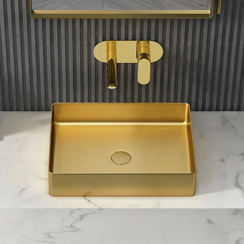 Stainless steel Golden Nordic Bathroom Sinks Modern Bathroom fixtures Light Luxury Platform Basin Hotel Wash Basin Black Sink