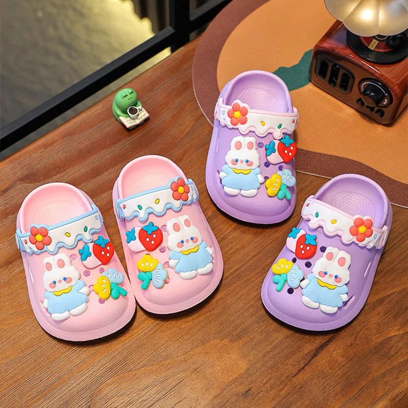 Cute Cartoon Bunny Garden Shoes For Girls Soft Sole Clogs For Baby Breathable Non-slip Indoor Outdoor Beach Sandals Trendy