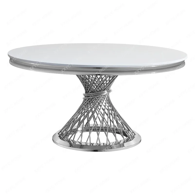 Wedding banquet engineering marble round table stainless steel customization