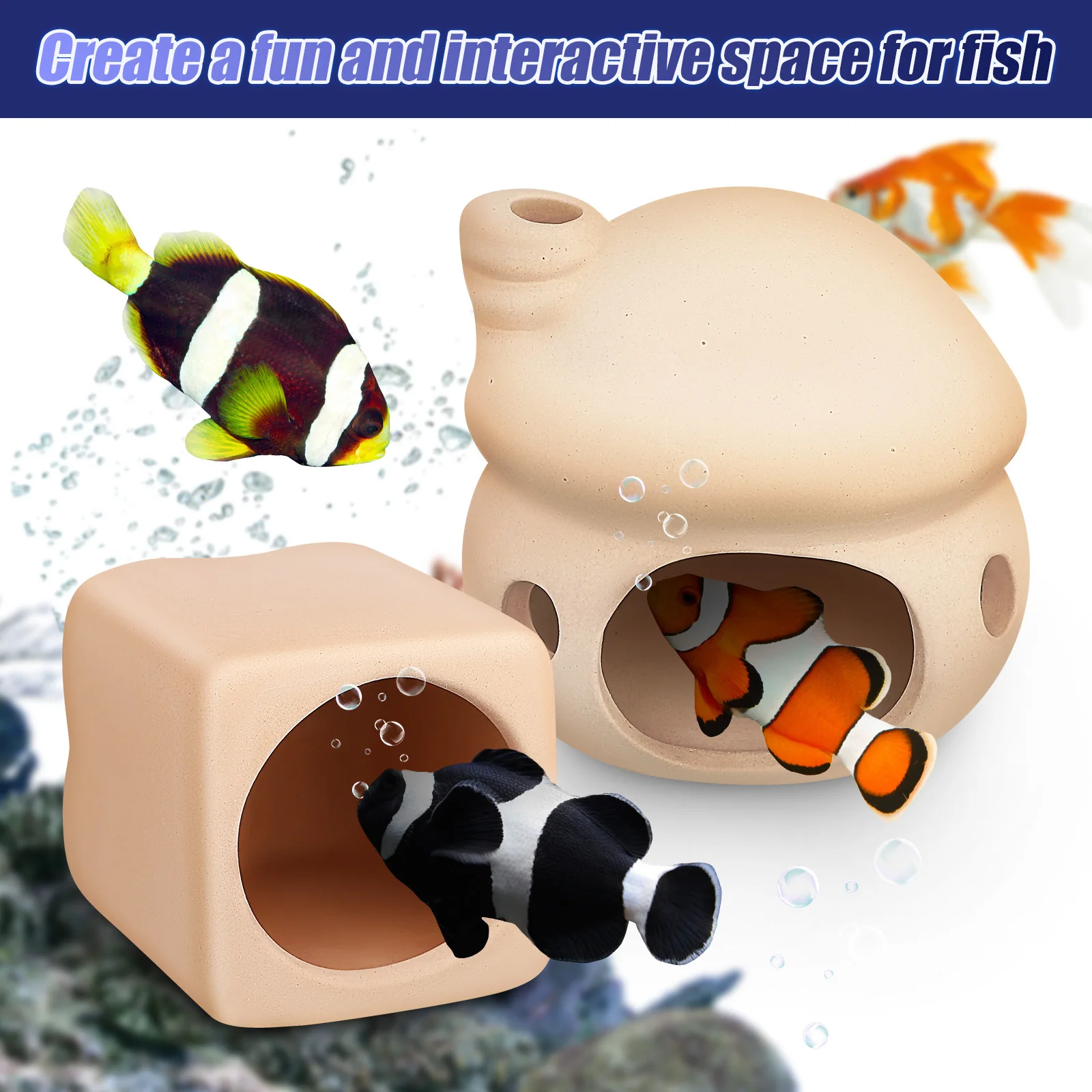 

2 Pcs Aquarium Hiding Decor Landscape Decoration Fish Cave for Betta Tank Accessory