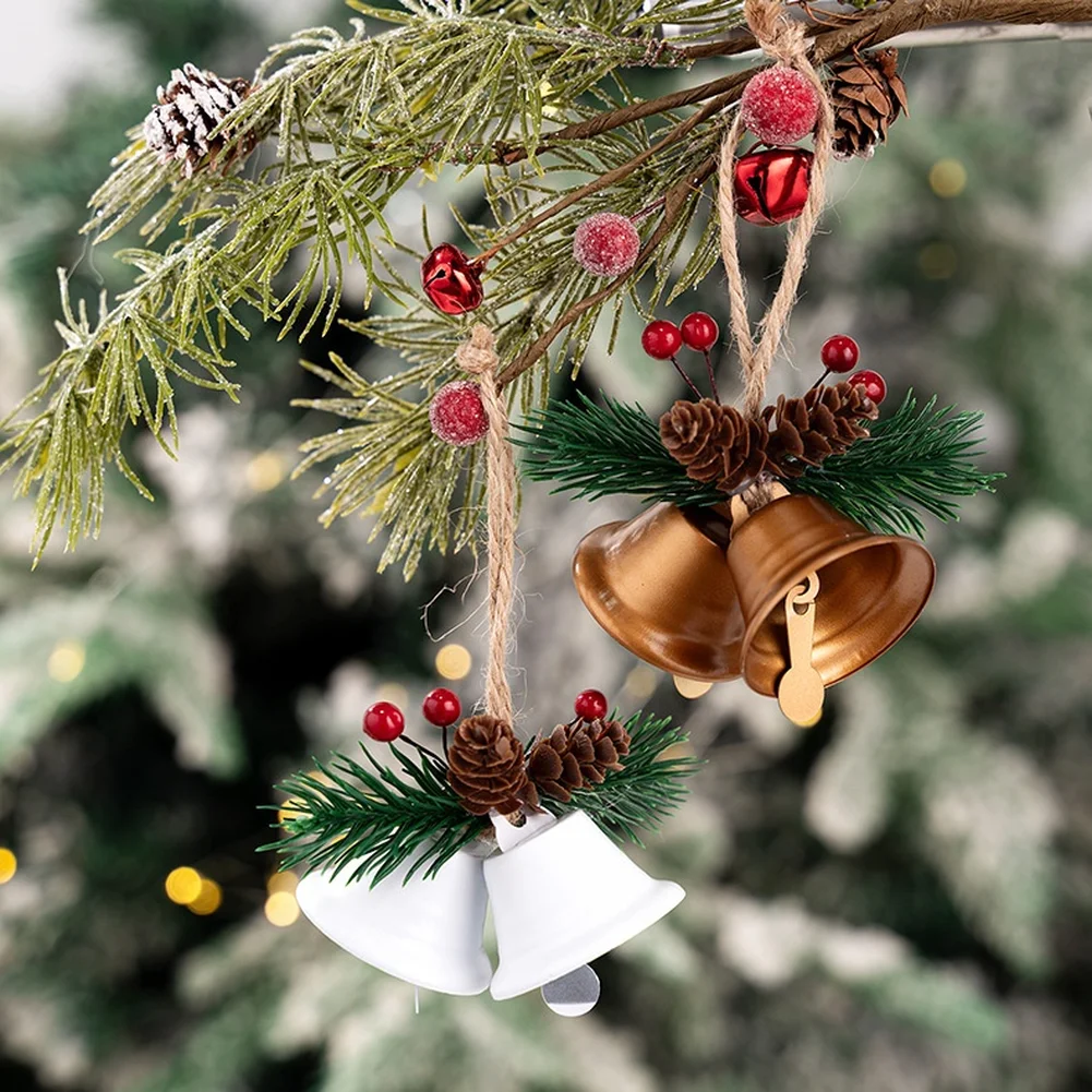 

1PC Christmas Pendulum Bell Pendant 10*7*8cm Howbeit Christmas Decorations Simulated Pinecone Double Bell Pendant Green Red