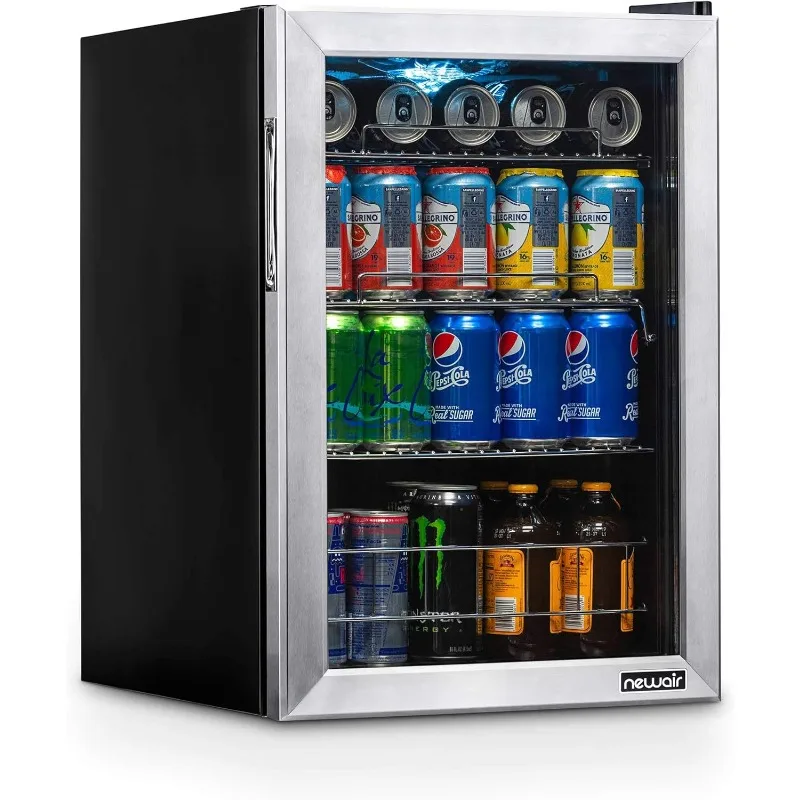 

Beverage Refrigerator Cooler, 90 Can Capacity Fridge in Stainless Steel, Adjustable Shelves and Glass Door, for Home Office