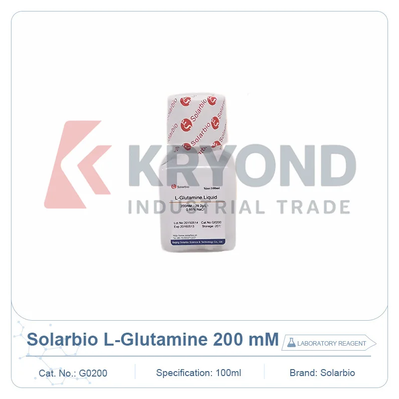 Solarbio L-Glutamine 200mM G0200 Cell Culture Medium Supplement Laboratory Reagent for Research Growth Testing Lab Use 100ml