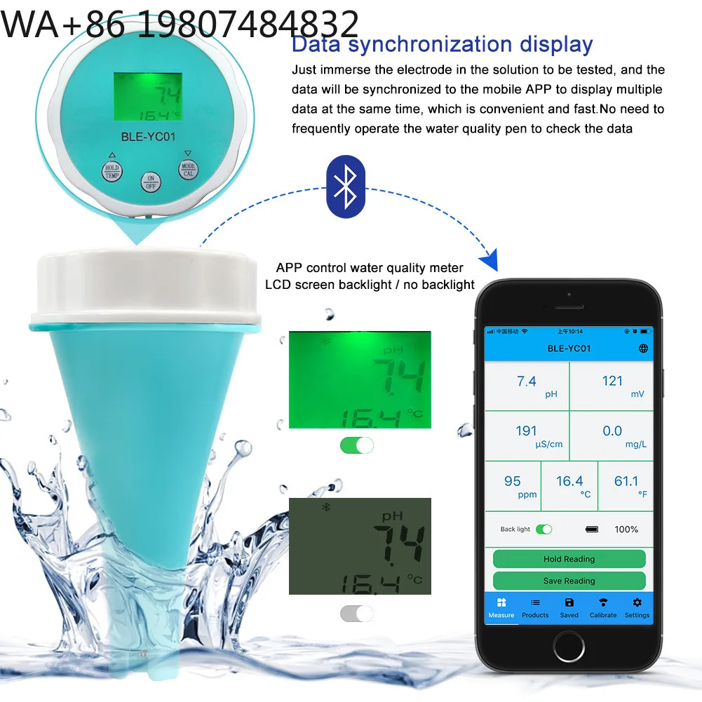 BLE 6-in-1 Pool Aquarium Water Quality Tester Chlorine TDS EC ORP Temp OEM ODM 1 Year Warranty Support Detector
