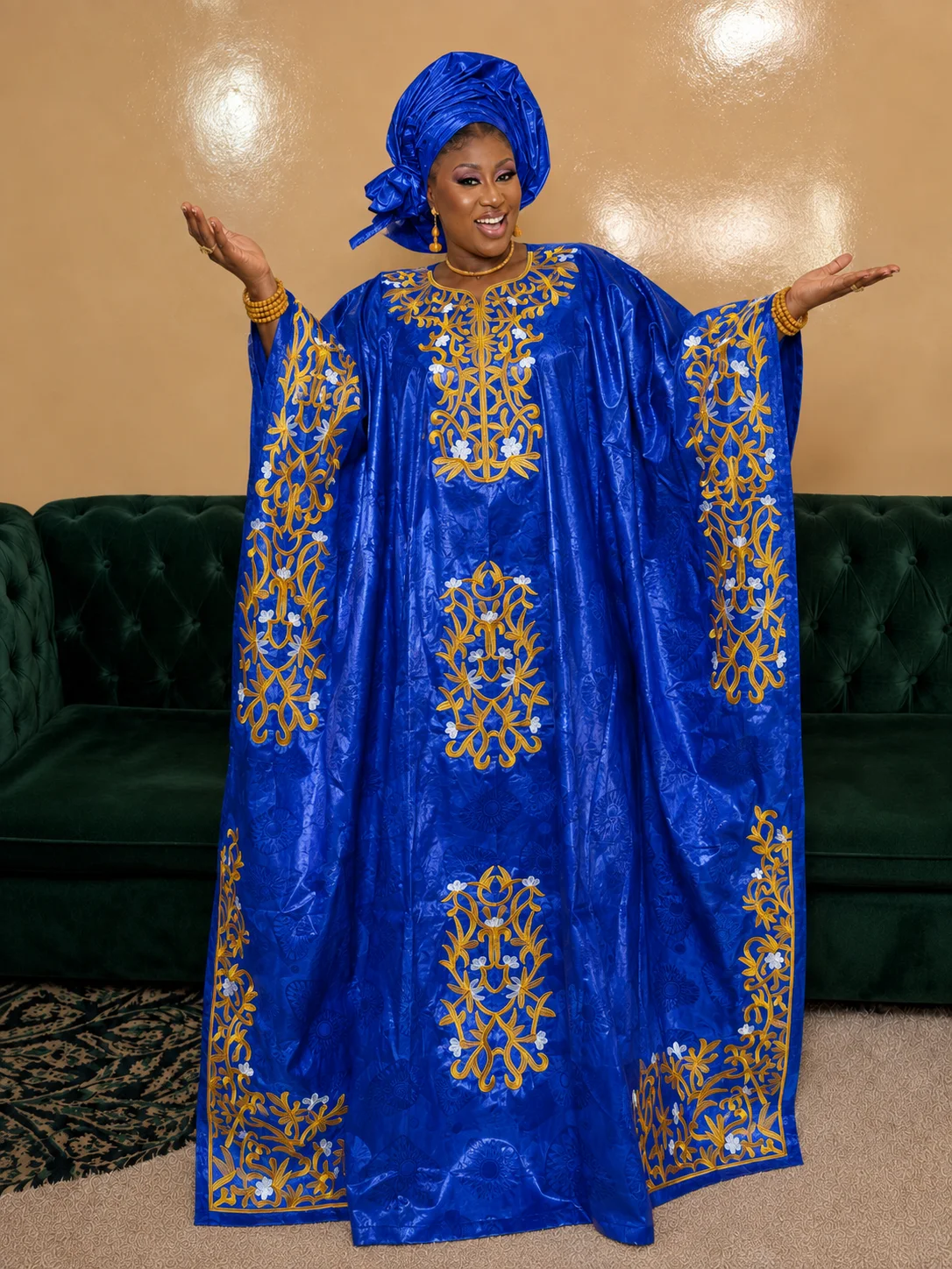 Royal Blue African Women Bazin Riche Boubou Dress Original Nigeria Basin Rich Wedding Party Dashiki Brocade Shining Robe