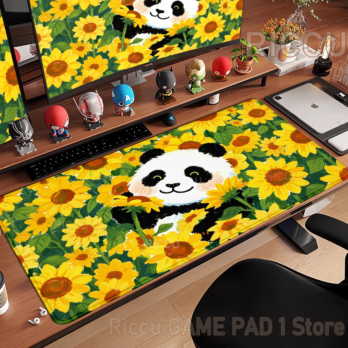 Mouse Pad Cute Panda Flower Bush Large Gaming Non-slip Washable Rubber Base Oversized Lock Edge Desk Mat Office Computer Decor