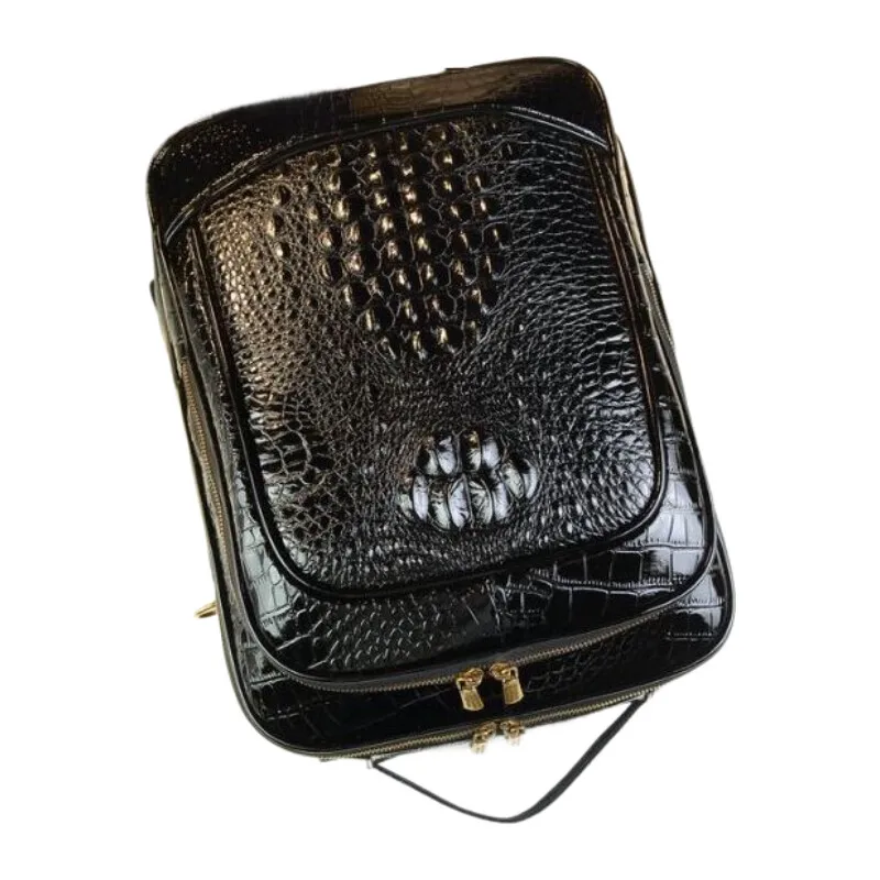 Luxury Laptop Backpack Shiny Crocodile Texture Backpack Large Capacity Travel Bag Unisex Durable School College Rucksack Bag