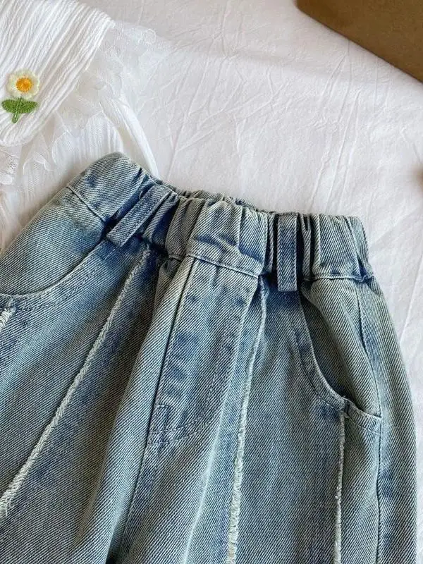 Spring Autumn New Women's Baby Pants Straight Leg Loose Wide Leg Jeans Children's Casual Trousers Versatile Comfortable Fit