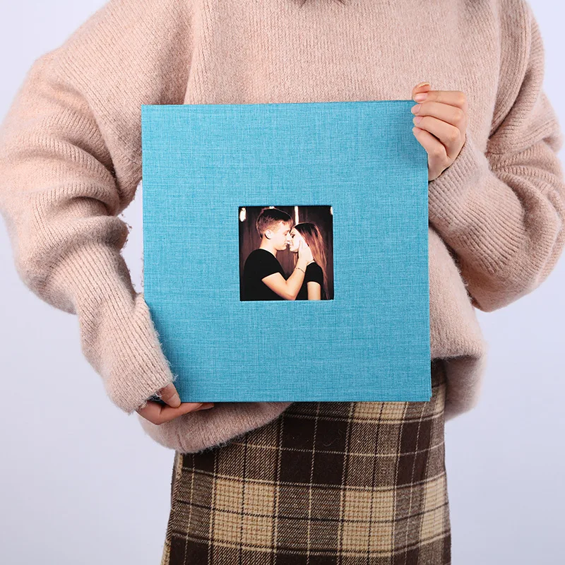 baby Self-Adhesive Photo Album with Linen Cover Window, Peel & Stick DIY Scrapbook for Family Photos Stamp Collection