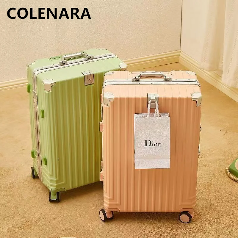 COLENARA 20"22"24"26"28Inch Aluminum Frame Luggage Women's Trolley Case Men's Boarding Case Travel Essentials Rolling Suitcase