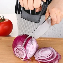 Kitchen Tools Vegetable Fruit Beef Onion Slicer Cutting Holder Slice Cutter Stainless Steel Meat Needle Kitchen Convenience Tool