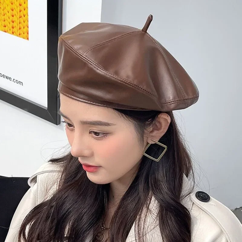 Fashion Felt 100% High Quality Real Leather Beret Hat Women Cap Female Ladies  Beret Girls For Spring Autumn Pumpkin Hat