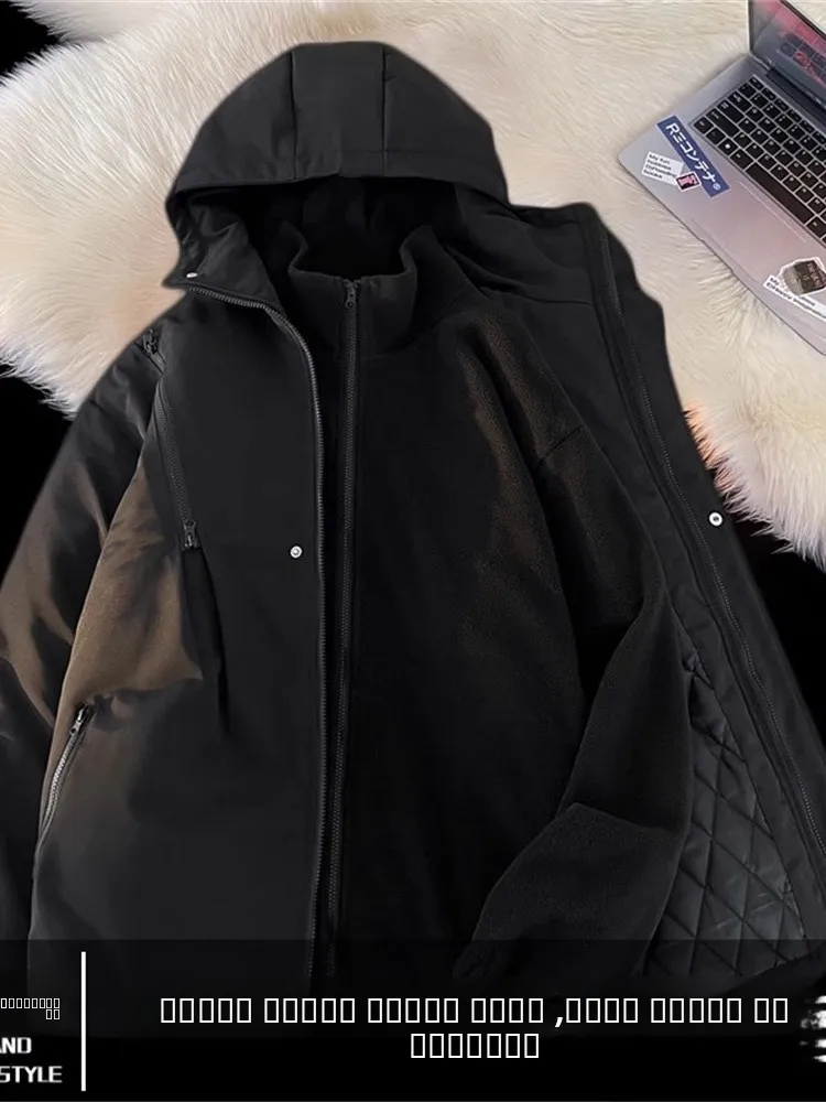 

Мужская пуховая куртка 3-в-1 со съемным хлопковым утеплителем, для походов, модная, зимняя, утепленная, повседневная, свободного кроя