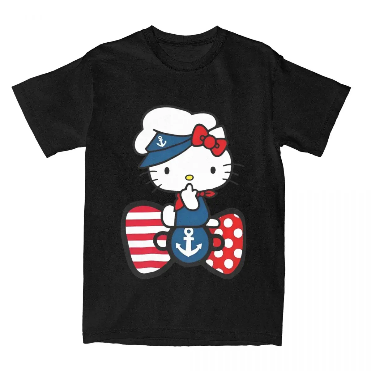 Vintage T-Shirt Cartoon Hello Kitty Nerd Glasses Cotton T-Shirts Hip Hop T Shirt for Men Summer Y2K Printed Short Sleeve Tees