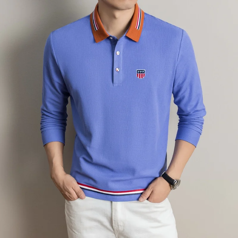 Hochwertiges Herren-Polohemd aus 100% Baumwolle mit Langen Ärmeln, Revers und Knöpfen, Exquisites Muster-Stickerei, Herbst-Neuheit, Vielseitige Freizeitkleidung für Männer – Detail 16