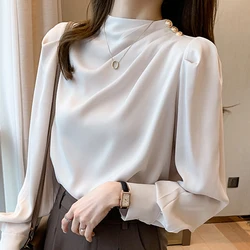 Blusas Mujer De Moda 2024 Stand Collar Blouse Women Long Sleeve Chiffon Blouse Shirt Women Tops Women Blouses Shirts Blusa G364