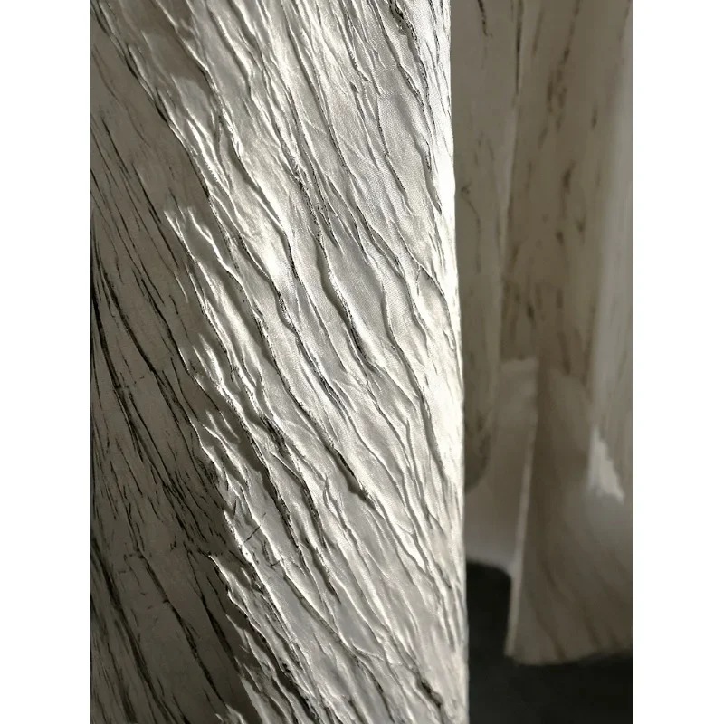 Beige cracked three-dimensional texture pressed pleated fabric tree grain silhouette clothing designer fabric