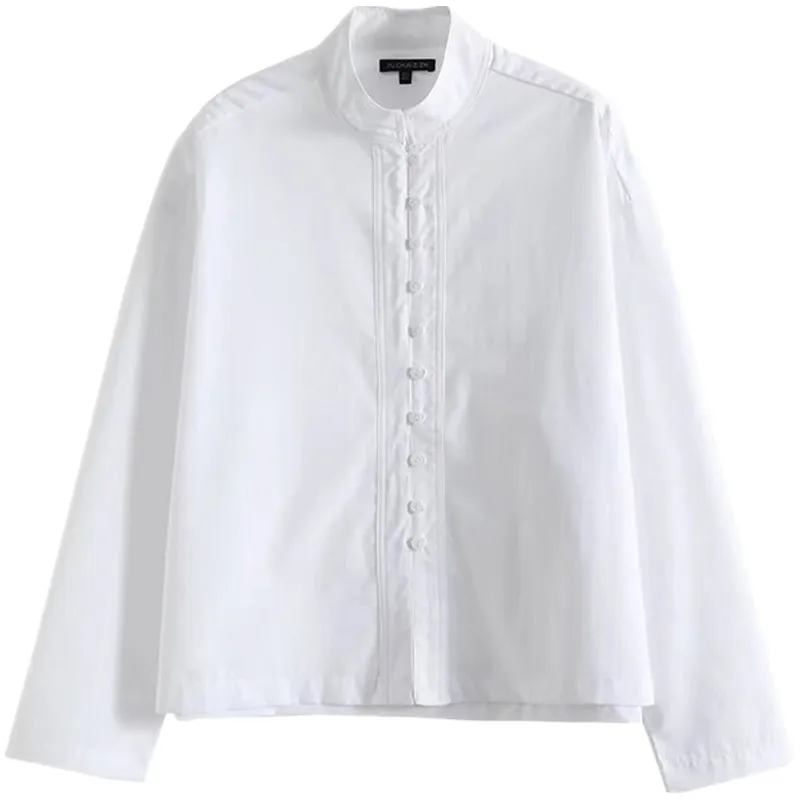 

Ele Cotton Long Sve irt Stand Collar Commuter Sle Spring New Women's Faion Loose Fit irt Versatile Casual irt