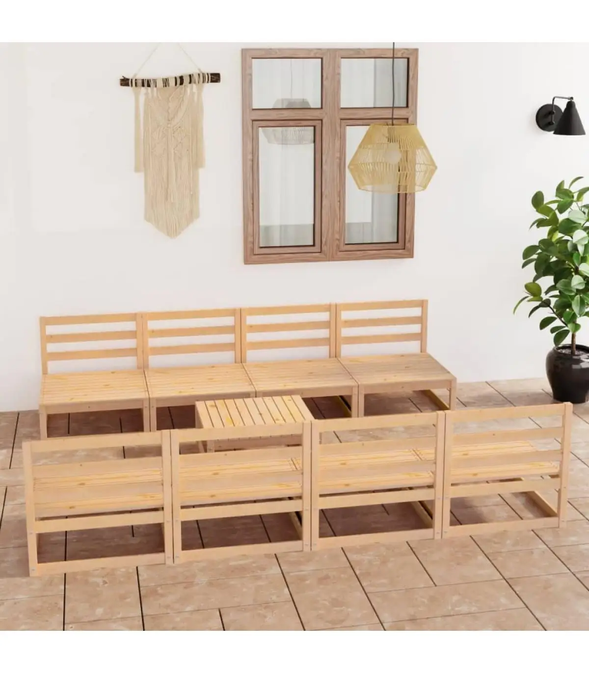 Garden Sets Garden Living Room Set 9 Pieces Solid Pine Wood