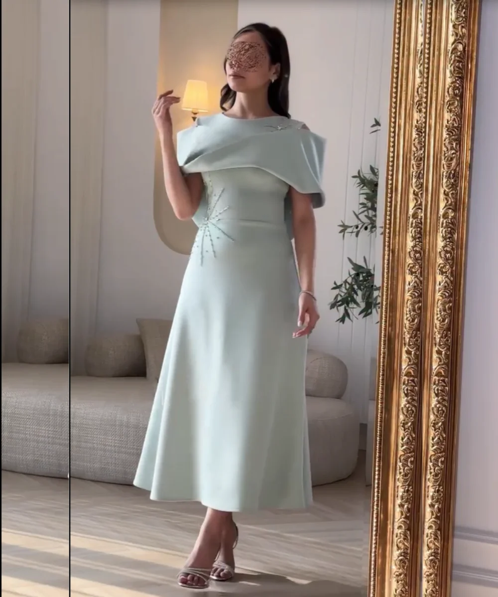 

Индивидуальные блестящие джерси со складками и блестками, трапециевидным вырезом, миди, вечерние платья, роскошные, 2025, простые, изысканные