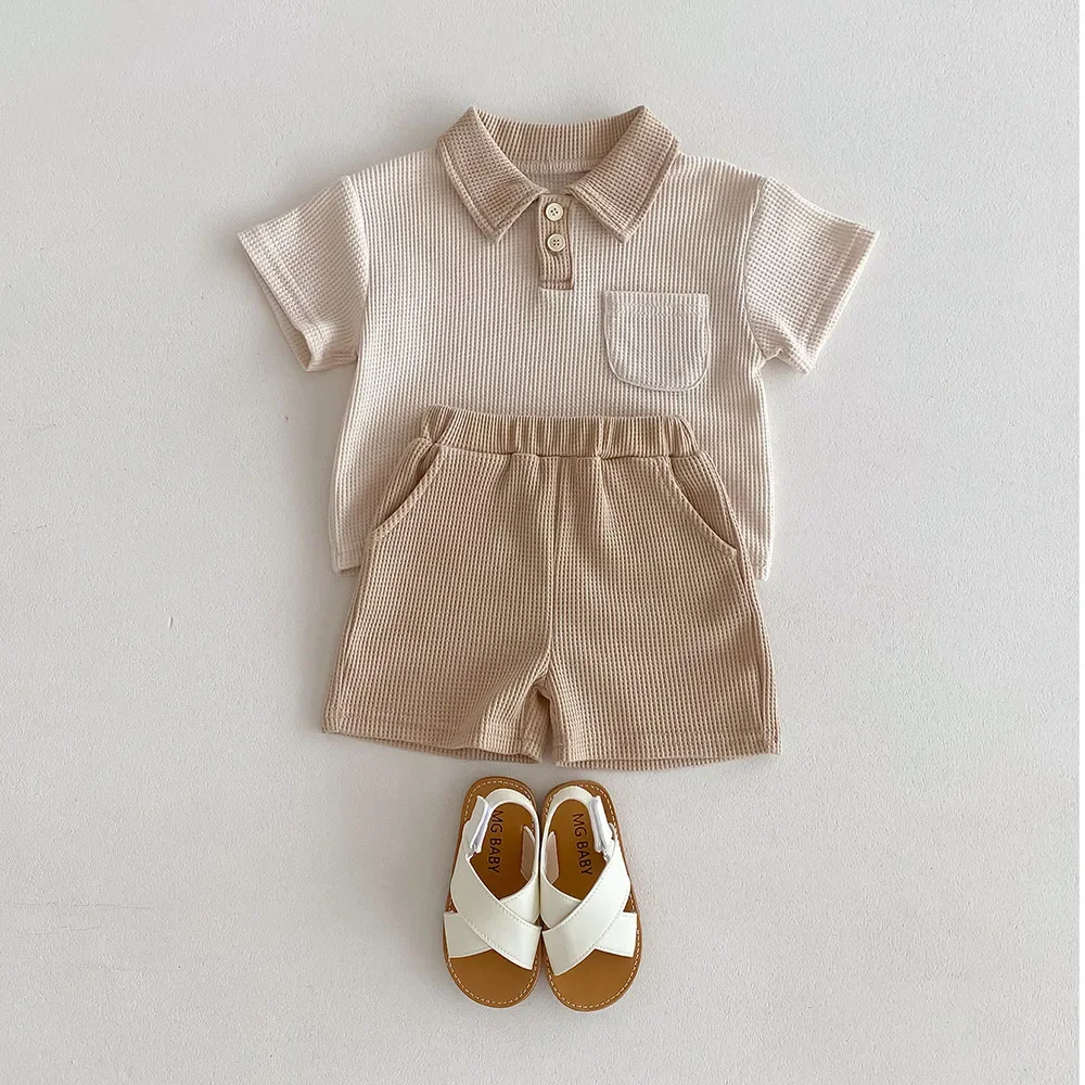 MILANCEL 2024 Sommer Baby Jungen Kleidung Drehen Unten Kragen T Und Shorts 2 Stücke Jungen Kleidung Anzug Kleinkind Jungen Outfit