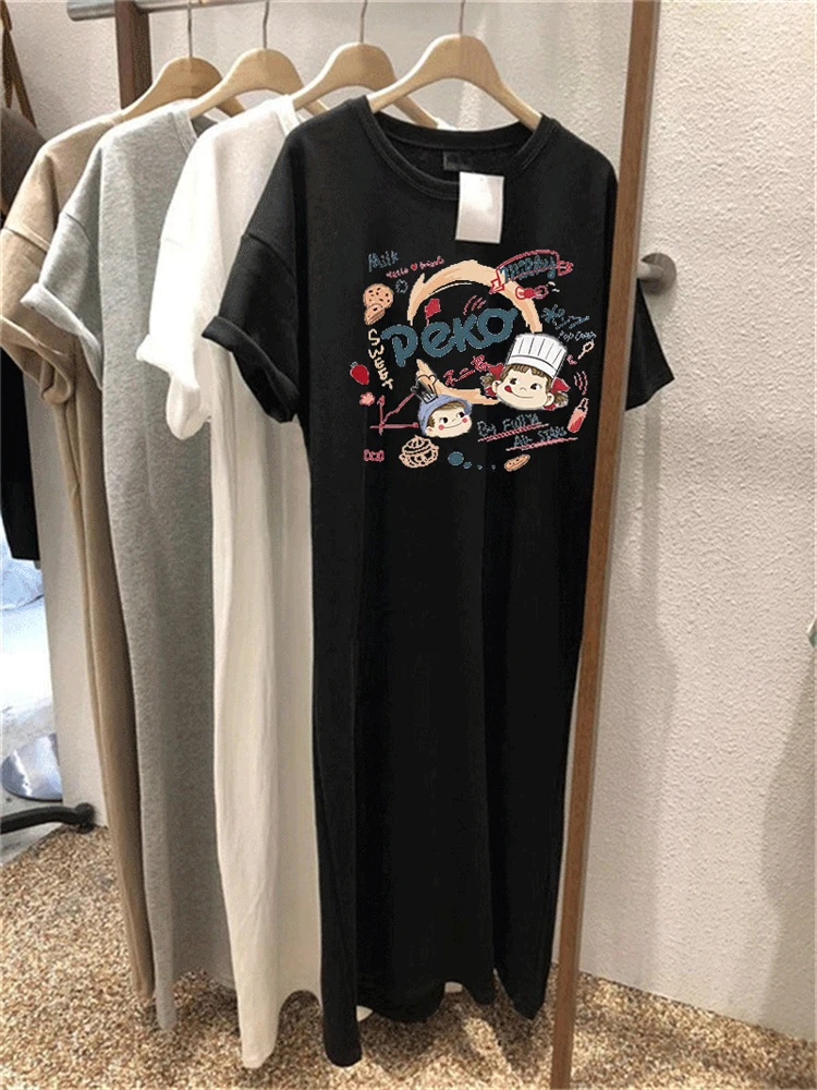 Été Faion blanc ort Sve t-shirt Dr femme ample mince fendu grande taille mi-longue genou Dr jupe trapèze