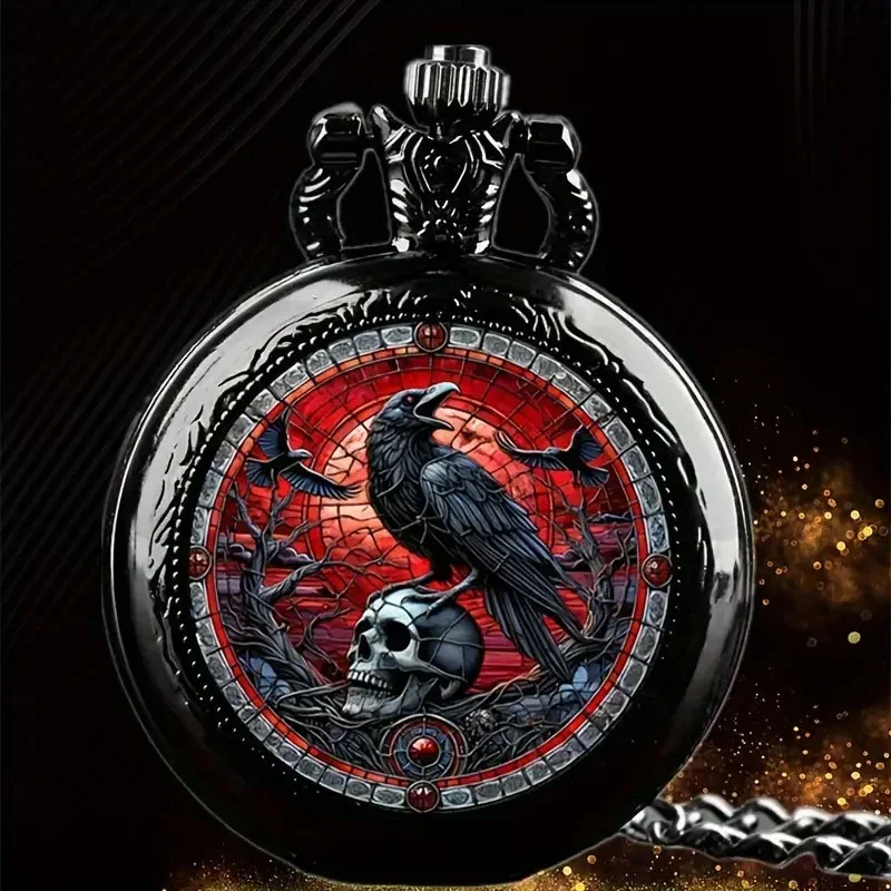 Colorful Pattern Medium Pocket Watch Retro Flip Decoration Necklace Watch Personalized Trend