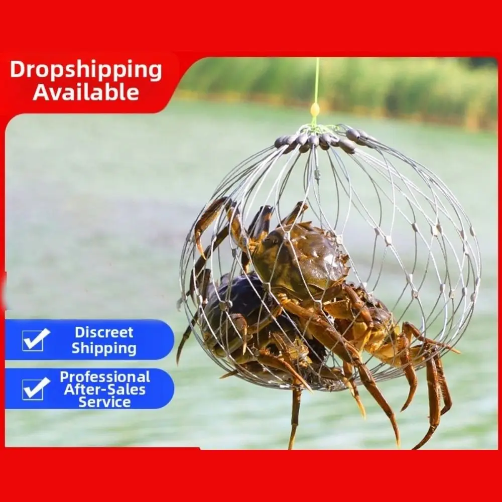 Steel Wire Fishing Net Cage Automatic Open Closing Saltwater Resistant Wire Crab Trap Durable Mesh Portable Design Fish Trap Net