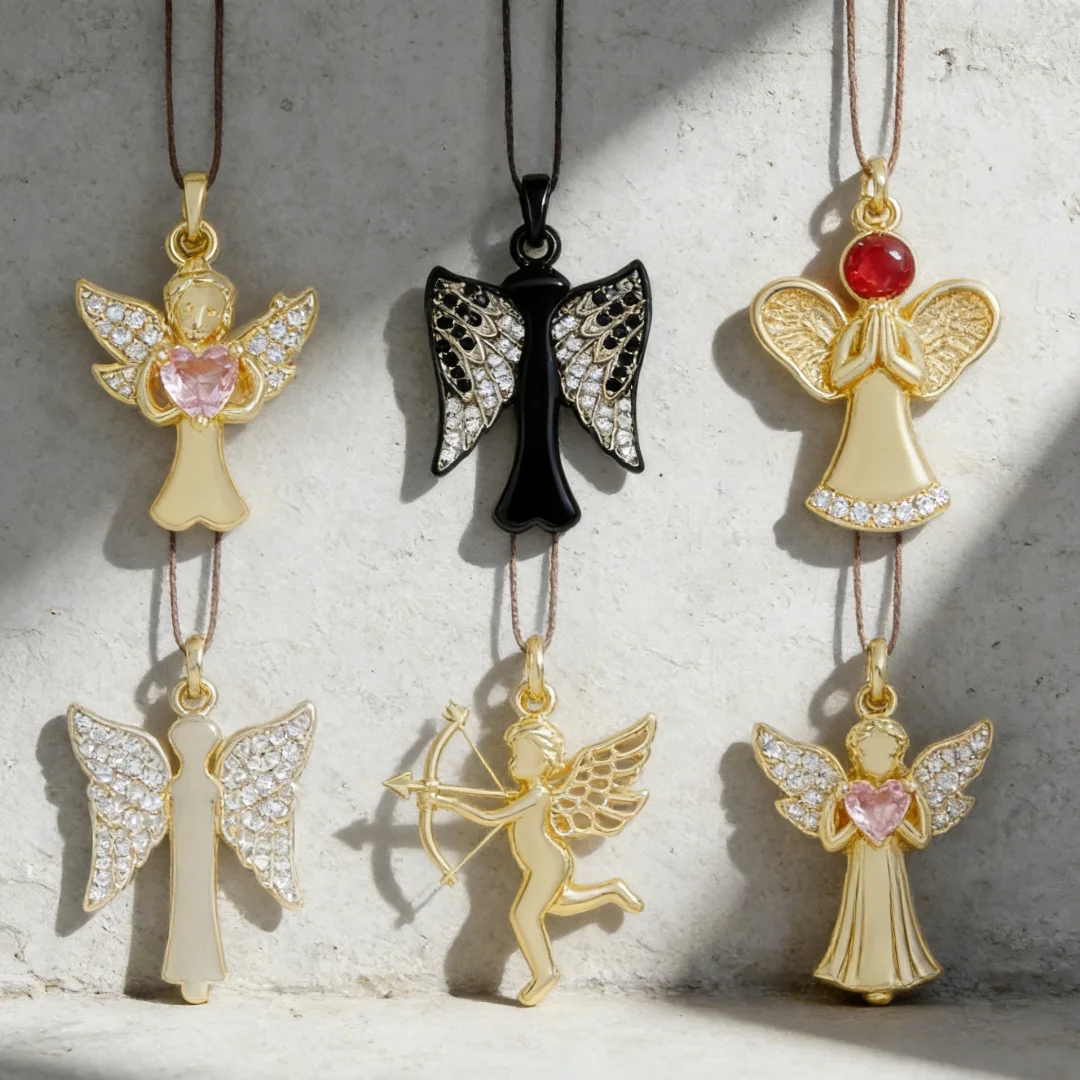 4Pcs Pendants Gold Plated Zircon Angel Wing Charms Unisex DIY Jewelry Accessories for Necklace Bracelet Making Gifts Men Women