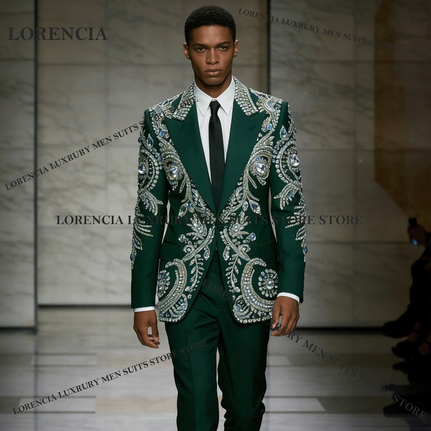 

Luxury Customized Men Diamond Design Suits Wedding Handsome Tuxedos Sparkle Slim Ropa hombre 2 Pieces Sets Groom Male Blazers