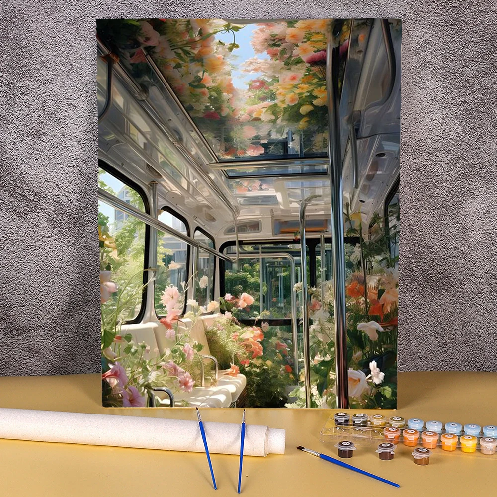 

Painting By Numbers Oil Paint Handicraft Canvas Art Painting Decoration Home Decor Flowers Bus Wall Picture For Living Room