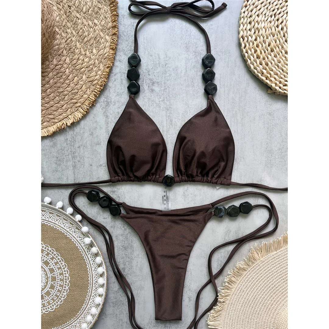 Halter High Leg Cut Bikini Damen Bademode Zweiteiliger Bikini-Set Mini-Tanga Gepolsterter Badeanzug Badebekleidung V7320 – Detail 18
