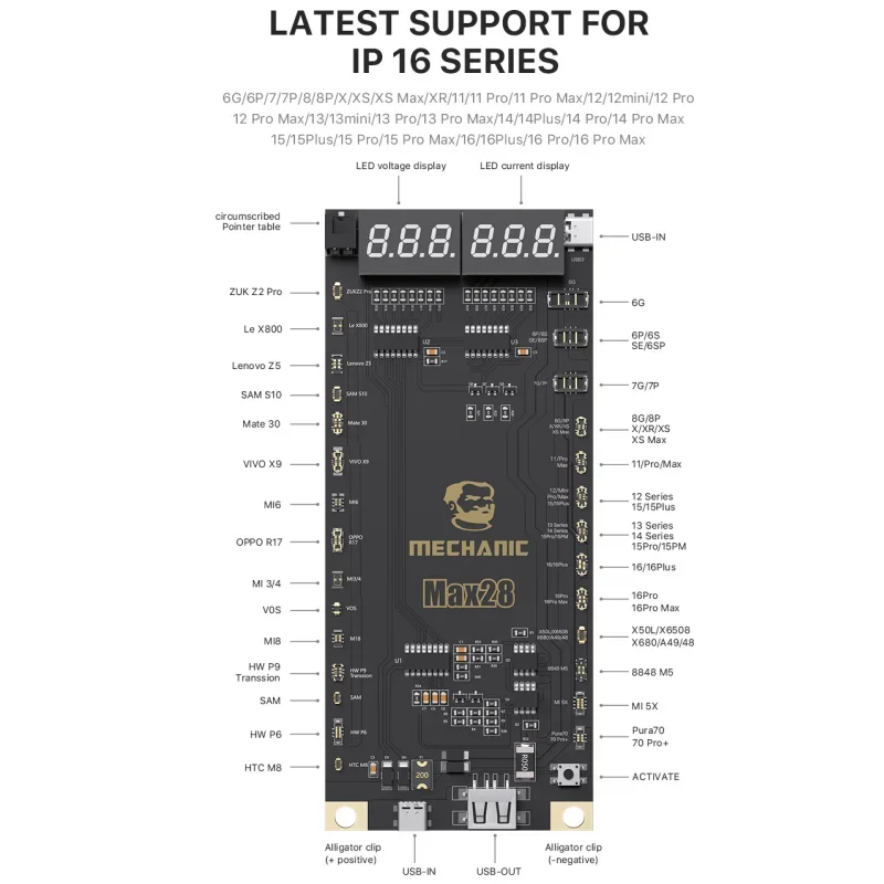 MECHANIC Max28 Battery Activation Detection Board For iPhone 6-16 Pro Max Android Battery Fast Charge One-click Activation Tool