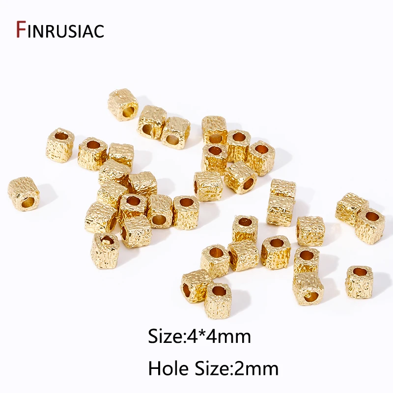 4MM 14K Gold Plated Brass Textured Square Cube Beads Metal Spacer Beads For DIY Bracelets Necklace Jewelry Making Accessories