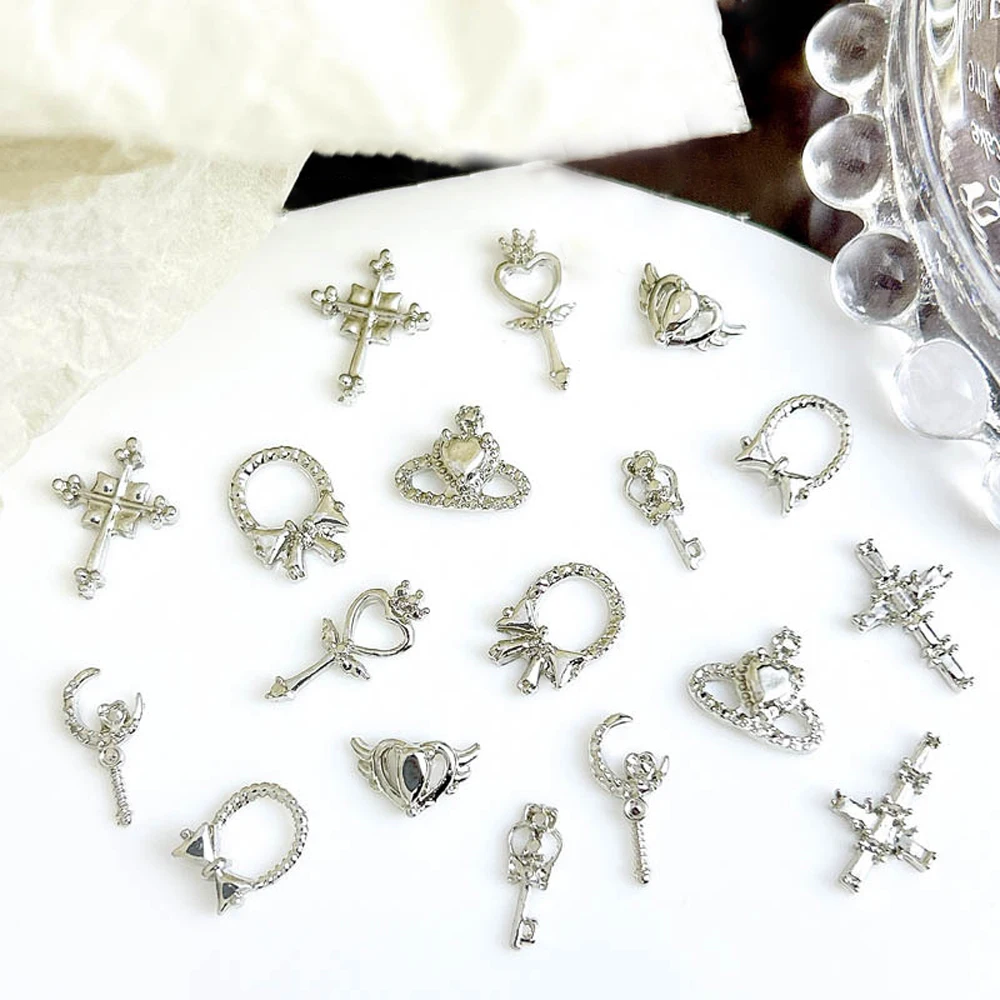 10Pcs Magic Wand Fairy Stick Nail Art Charm 3D Luxury Gold Silver Bow Circle Cross Nail Ornament DIY Exquisite Nail Accessories