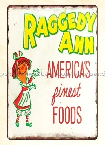 indoor wall accents Raggedy Ann Americas Finest Foods Peaches metal tin sign