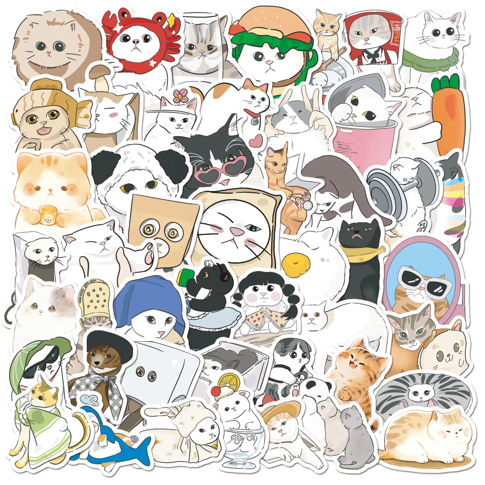 

50Pcs Animal Fun Stickers Cute Funny Cat Animated Expression Decoration Phone Suitcase Laptop Waterproof Sticker