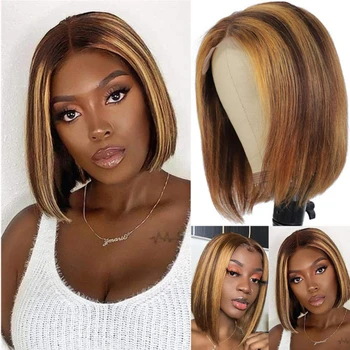 Highlight Synthetische Pruik Haar Bob Pruik Straight Lace Front Pruik Remy Brazilian Short Bob Human Hair Pruiken Voor Vrouwen