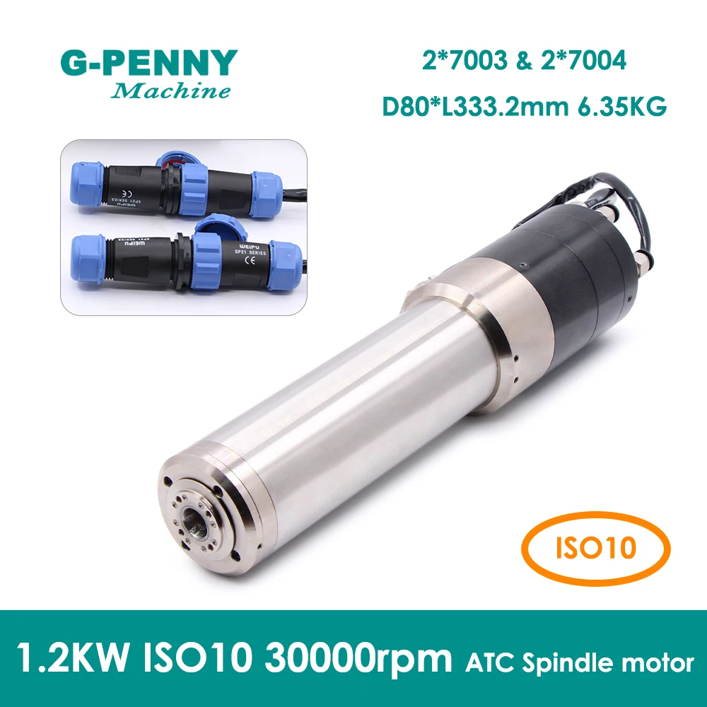 NEW! G-PENNY 110v/220v/380v  1.2kw ISO10 Water Cooled ATC Auto Tool Change Spindle Motor 30000rpm 1000Hz 4Pole IS010