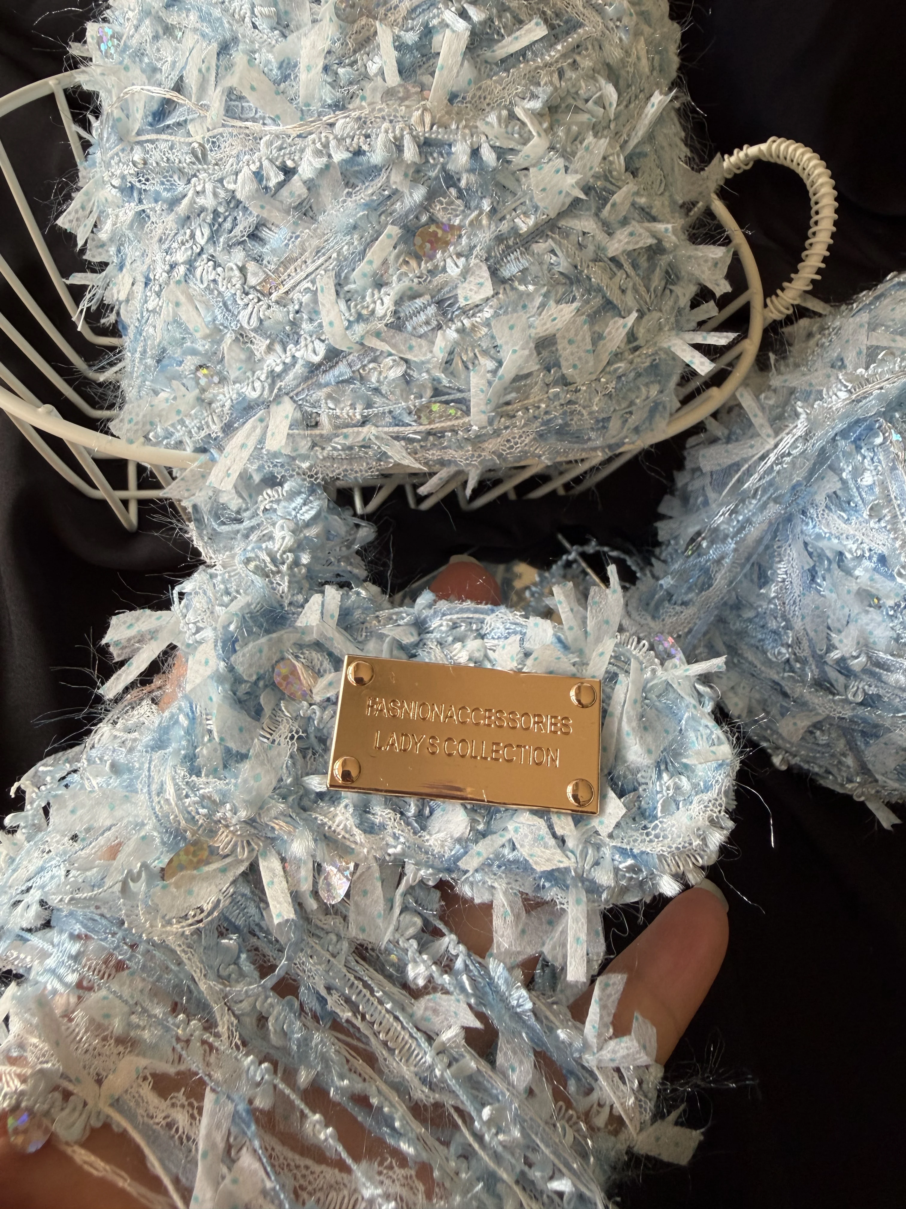 100g Per Skein Ice Blue Sequin Lace Hand Blended Yarn Fluffy Fancy Yarn for Crochet Knitting DIY Bag Scarf Craft view 5