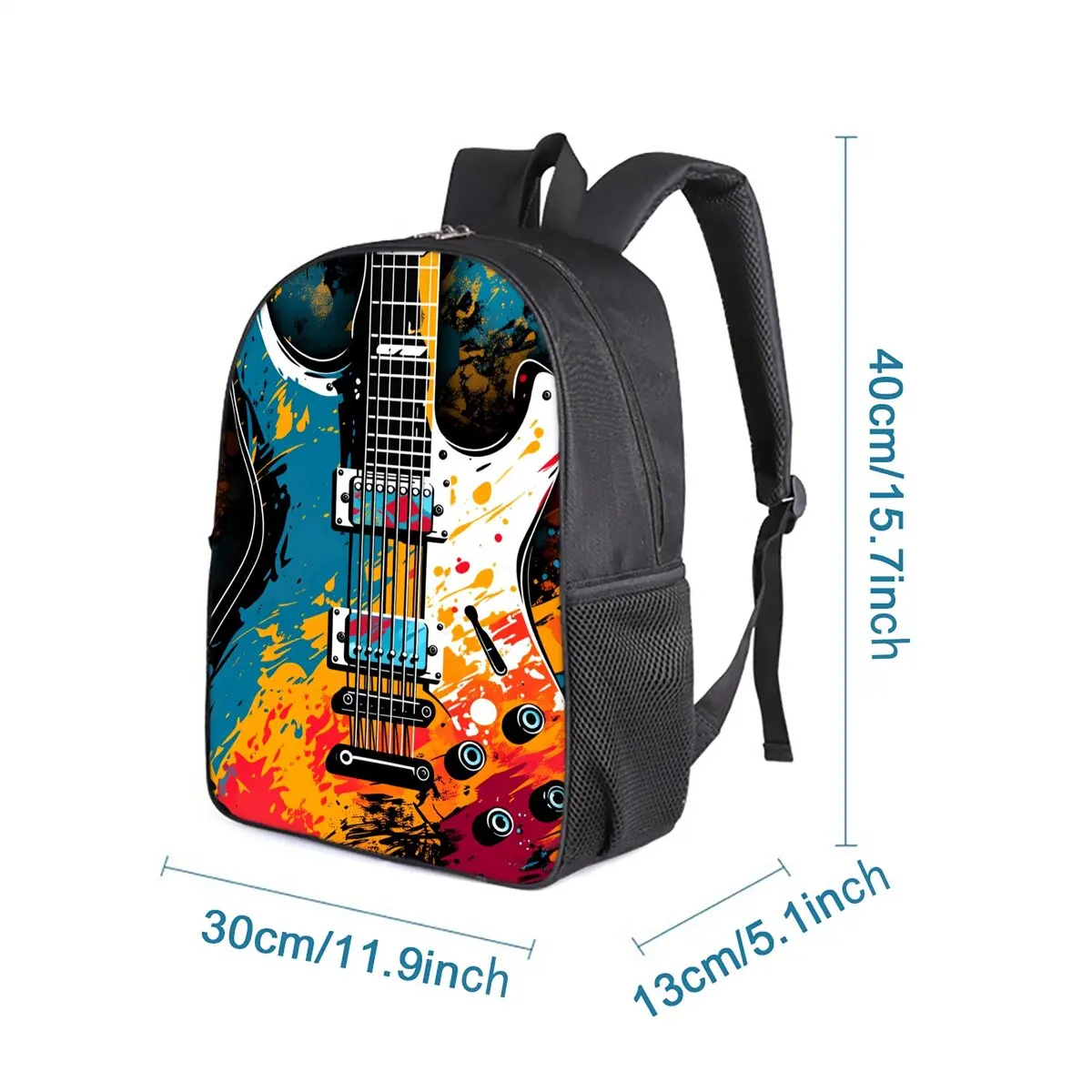 Guitar Printing Single Layer Backpack for Boy and Girls Best Gifts 2D Flat Cartoon School Bags for Children
