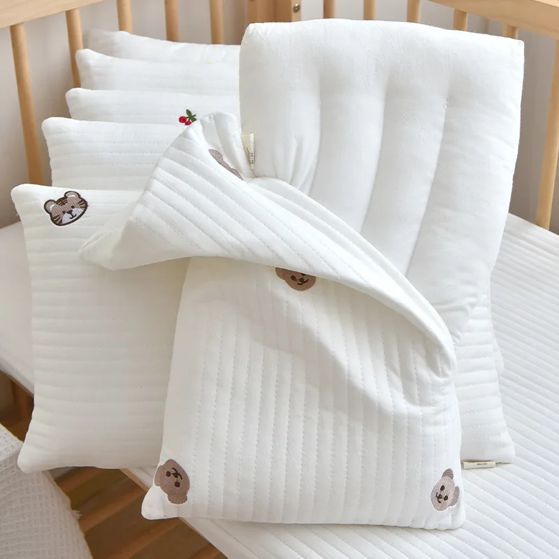 Bantal Balita Bayi Lembut 100% Katun Bordir Berlapis Bantal Tidur Siang Semua Musim dengan Barang Tempat Tidur Penutup Dapat Dilepas dan Dapat Dicuci