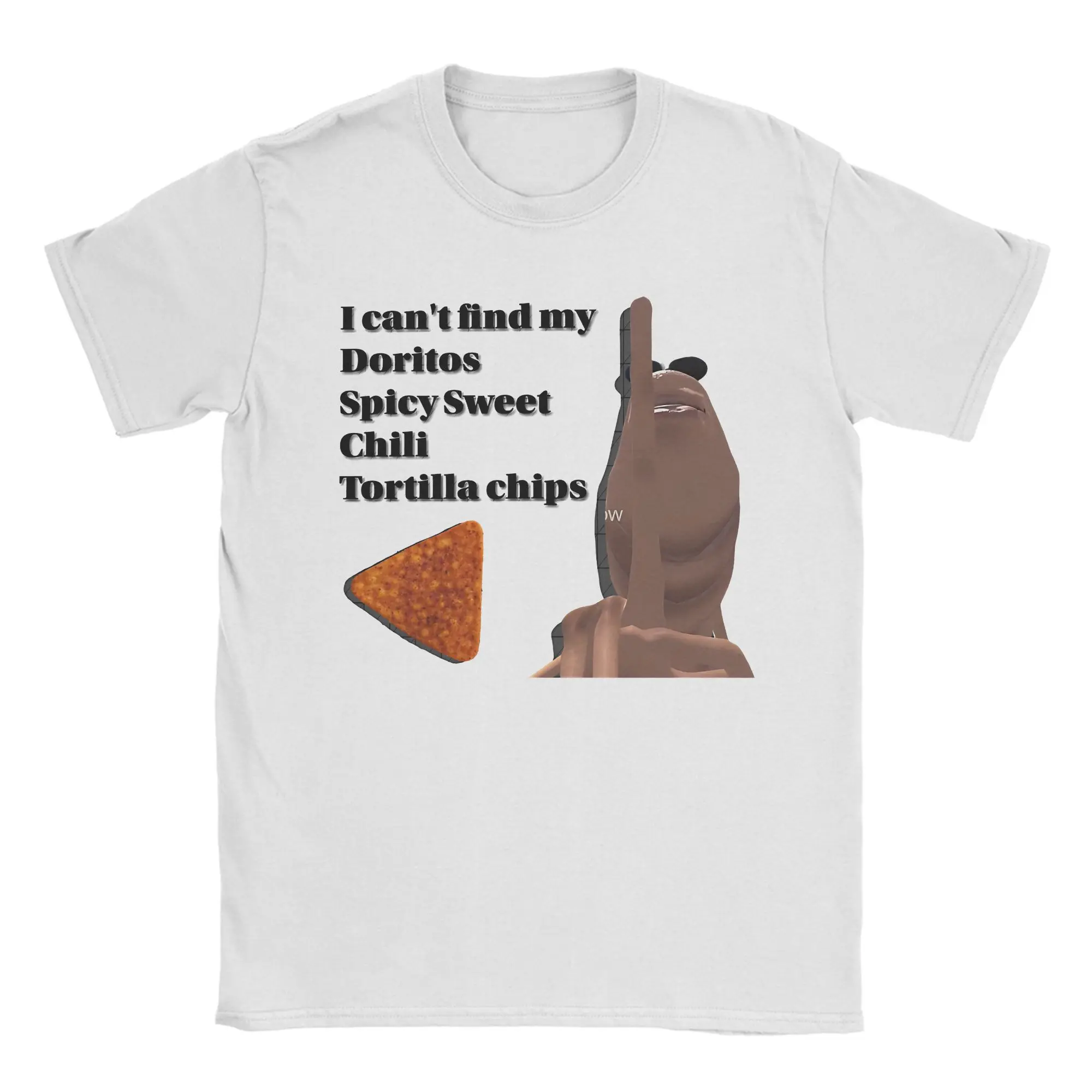 Marcus el gusano no puedo encontrar mis Doritos picante dulce Chili Tortilla Chips Camiseta de algodón cuello redondo Camiseta ropa