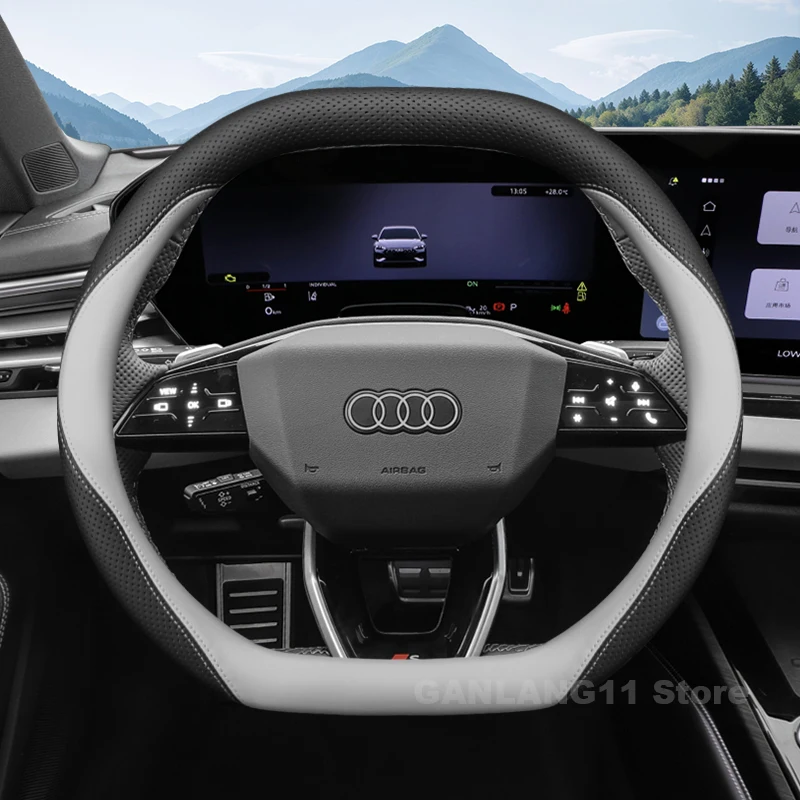

Leather Car Steering Wheel Cover For Audi q4 e-tron 2024 2025 Anti-slip Auto Steering Wheel Audi q4 e-tron Accessories