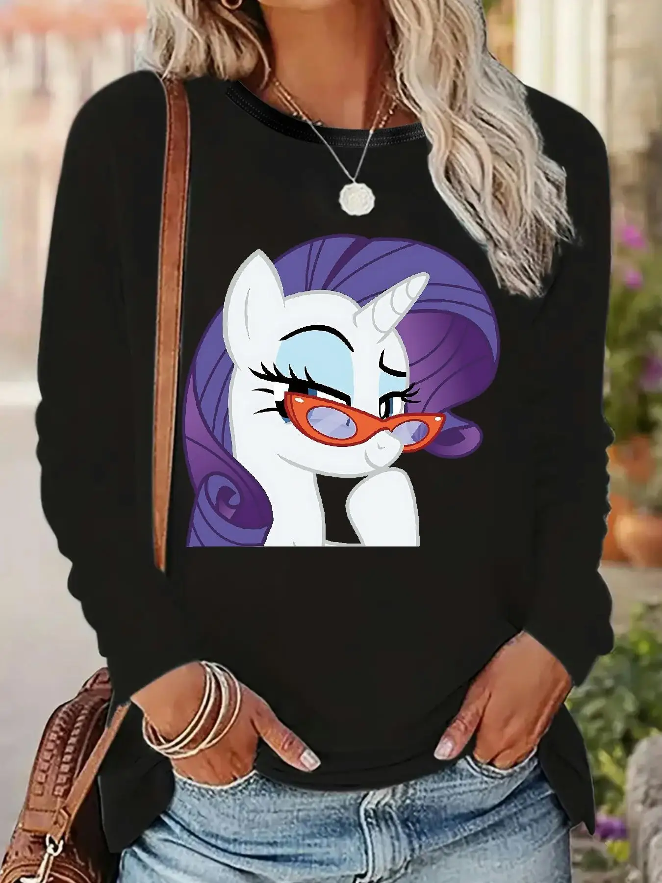 MY LITTLE PONY M26212 (34) Camisetas de manga larga con cuello redondo, hechas de 95% y 5% de elastano, diseñadas para mujer. Estas camisetas suaves de manga larga