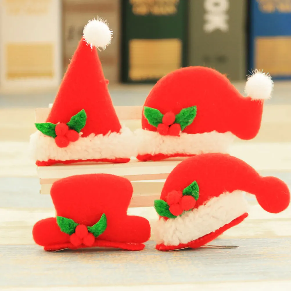 

4Pcs Led Light Emitting Hair Clips Hat Shaped Christmas Hairpins Cute Delicate Design For Baby Girls Toddlers Newborns Daily Use